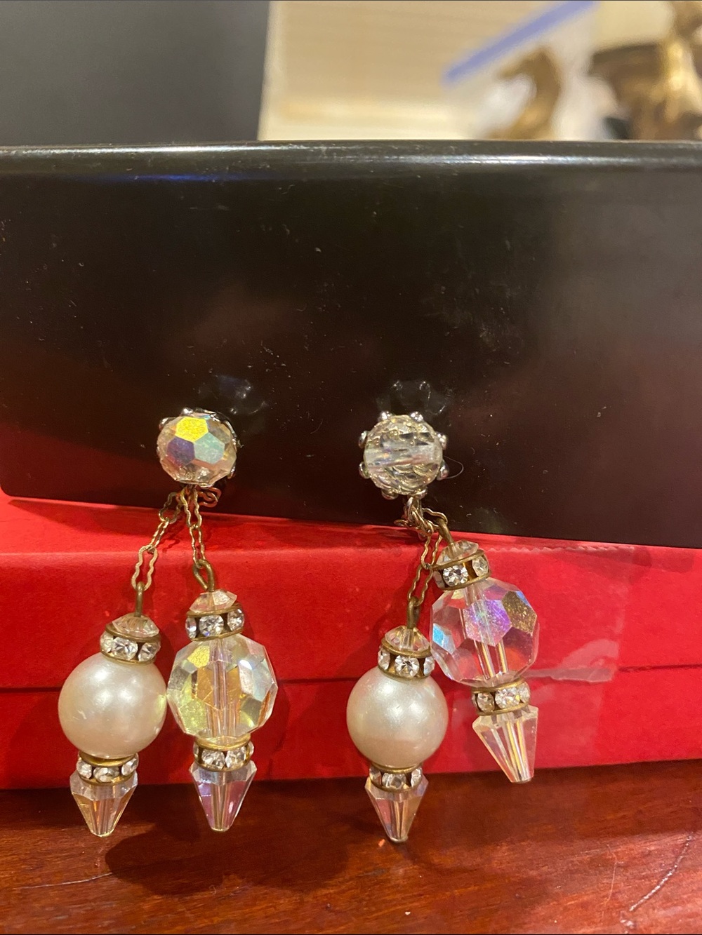 Crystal and Pearl Drop Earrings - Iridescent and White